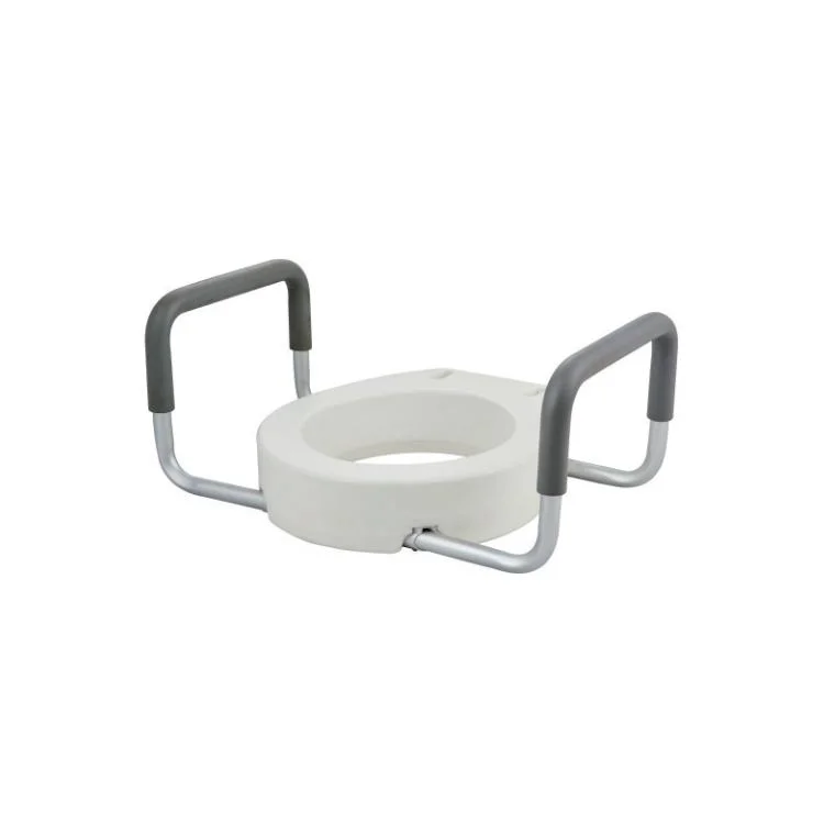 Plastic Detachable and Lightweight Medical Raised White Toilet Seat with Aluminum Handles Removable Padded Armrests