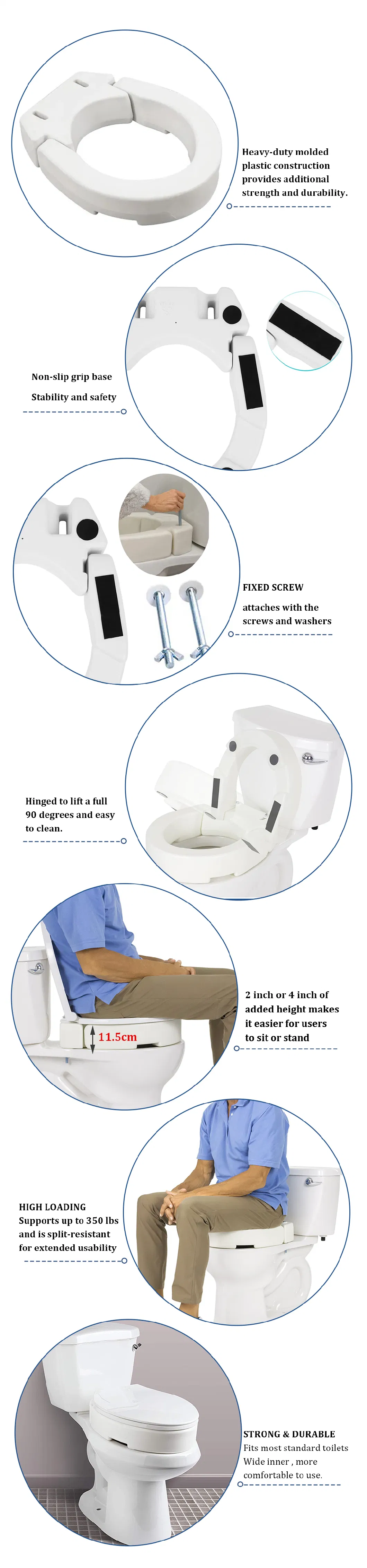 Standard 2&prime; &prime; Us-Style Raised Toilet Seat Elevator with Handles Commode Chair Safety