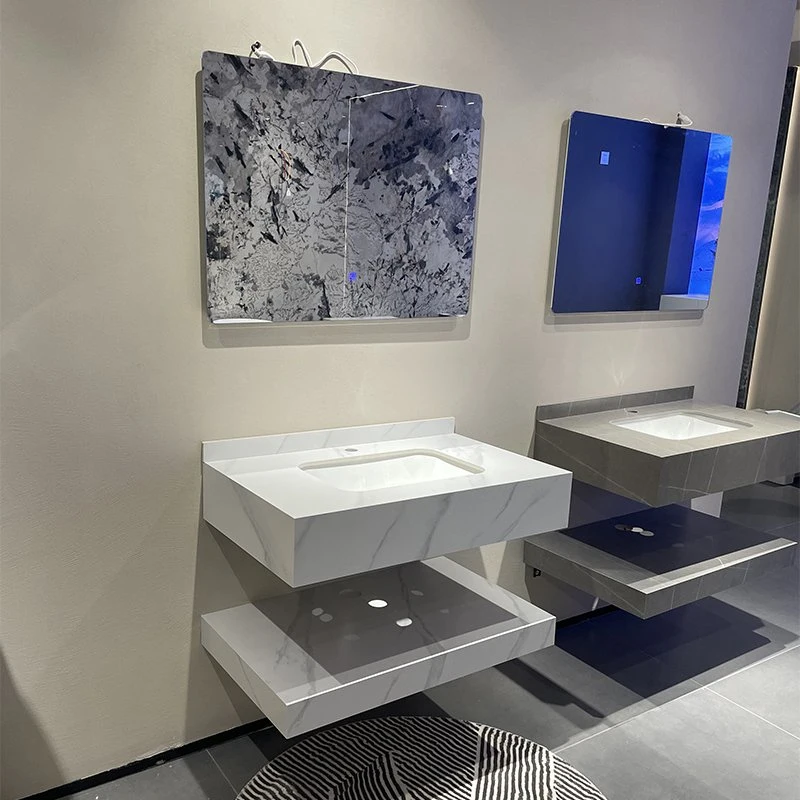 Bathroom Wall Mounted Marble Stone Wash Basin Sink Vanities Lighting Cabinets