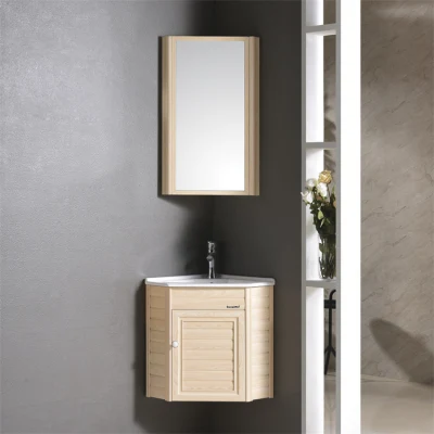 Factory Price Small Size Corner Triangular Single Ceramic Basin Wall Hung Bathroom Cabinet Vanity