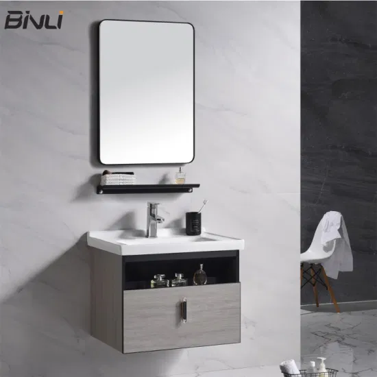 Apartment Small Size Bathroom Plywood Cabinet Corner Vanity with Mirror Single Sink